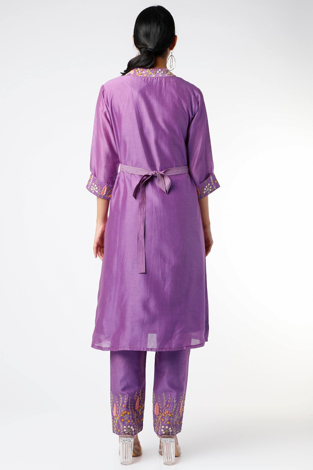 Purple Embroidered Wrap Kurta Set