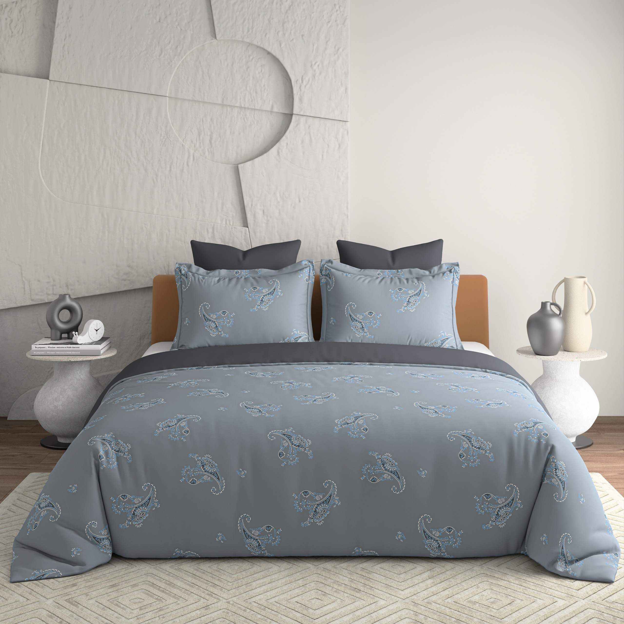 Bellagio Jovial Grey Cotton 3pc King Size BedSheet Set