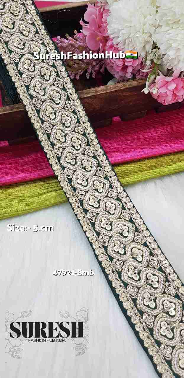 Bottle Green Floral Pearl Moti & Zari Embroidery Lace – 47921-EMB