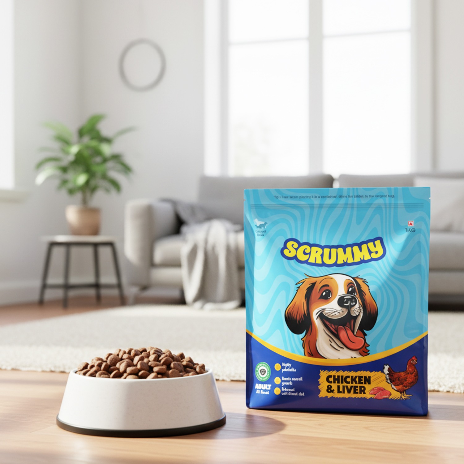 Scrummy Chicken and Liver Adult All Breeds Kibble Dry Food for Dogs, 1kg