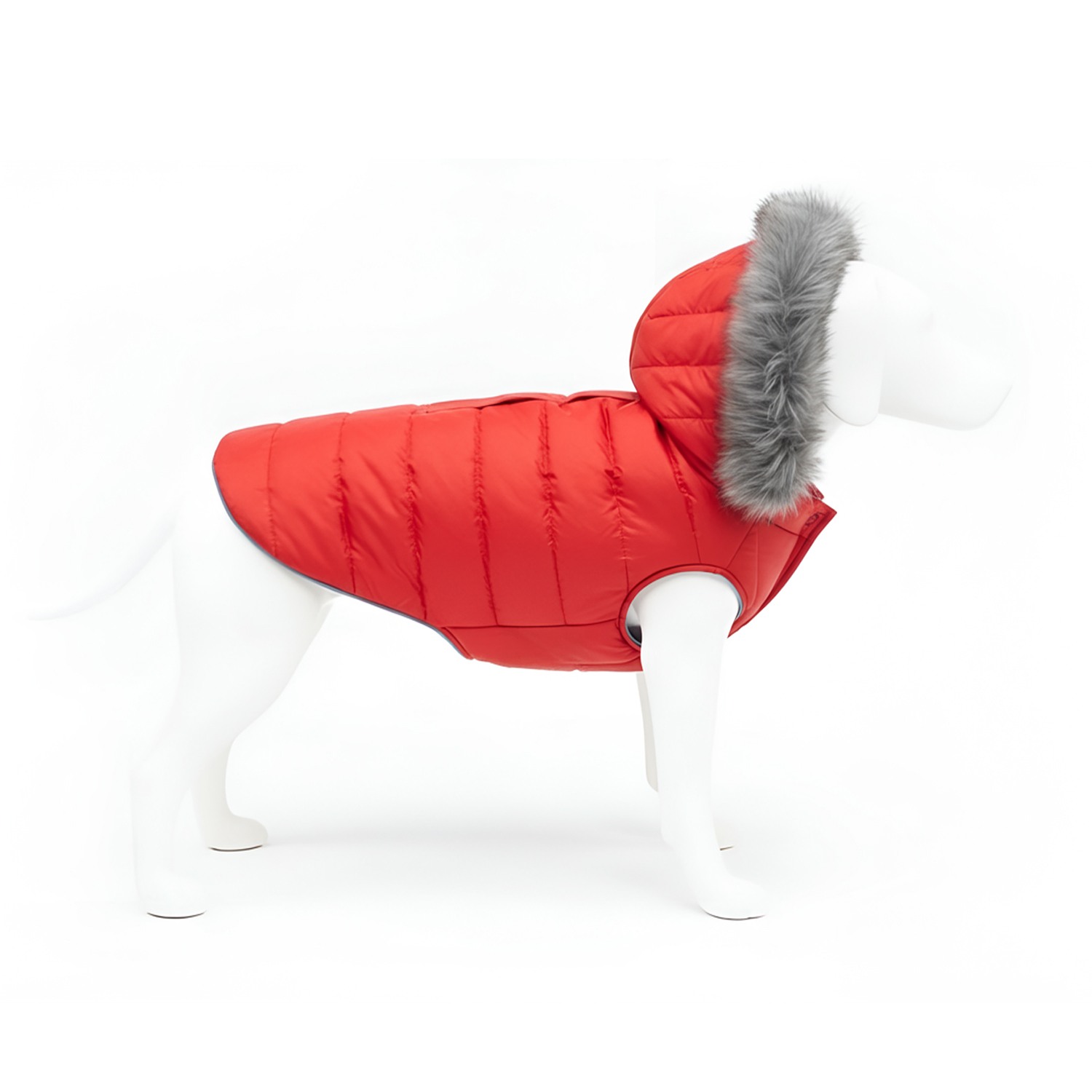Ezra Fur Winter Jacket for Dogs, Cozy, Ultra Warm, and Water Resistant with Velcro Closure (Red)