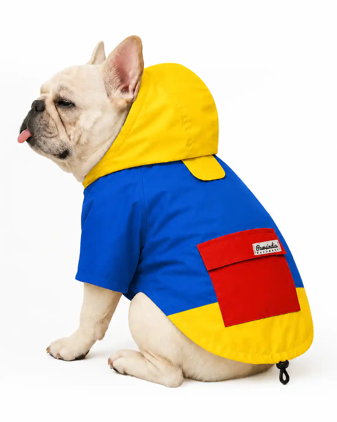 Pawsindia Dog Hooded 360° Raincoat, Navy Blue & Yellow