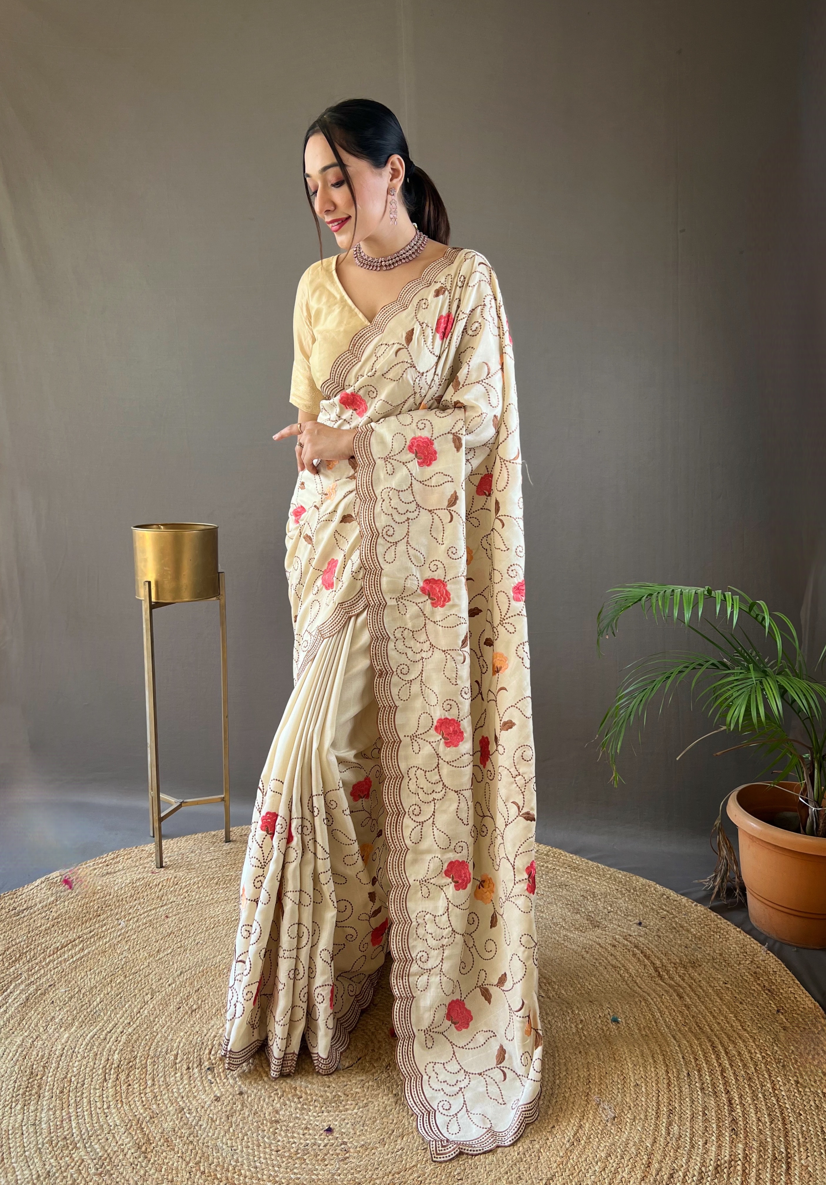 Tasarika Women Silk Cream Saree Leela_Cream