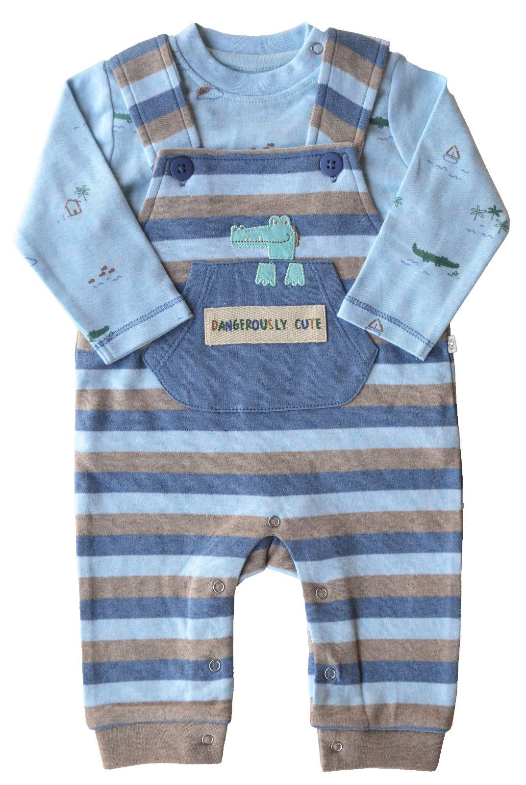 Baby's Full Romper set with T-Shirt,Color-Stripes/Blue