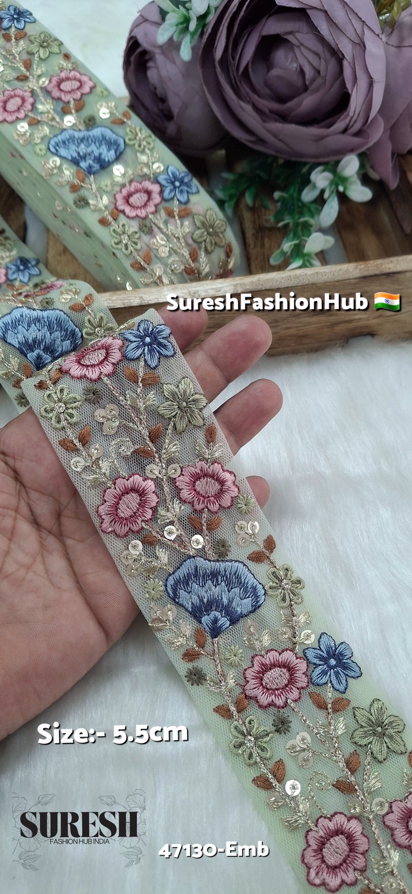 Pista Net Multi-Thread Floral Embroidery Lace