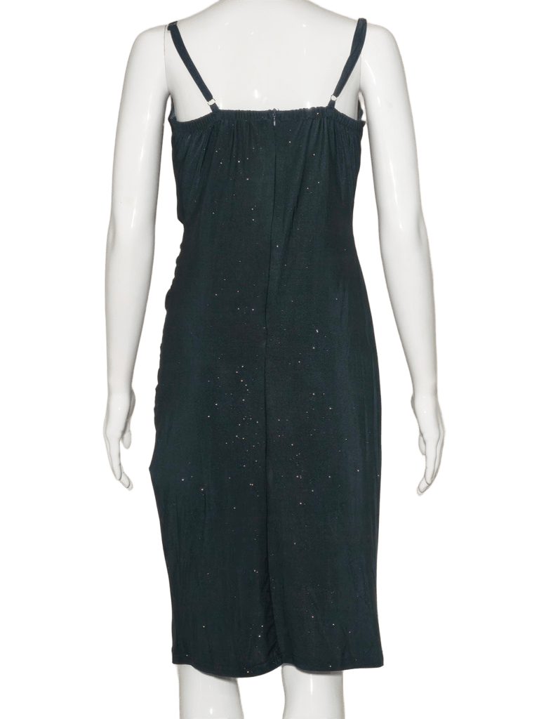 Shakti Fashion Women's Dark Teal Glitter Lycra Ruched Midi Dress