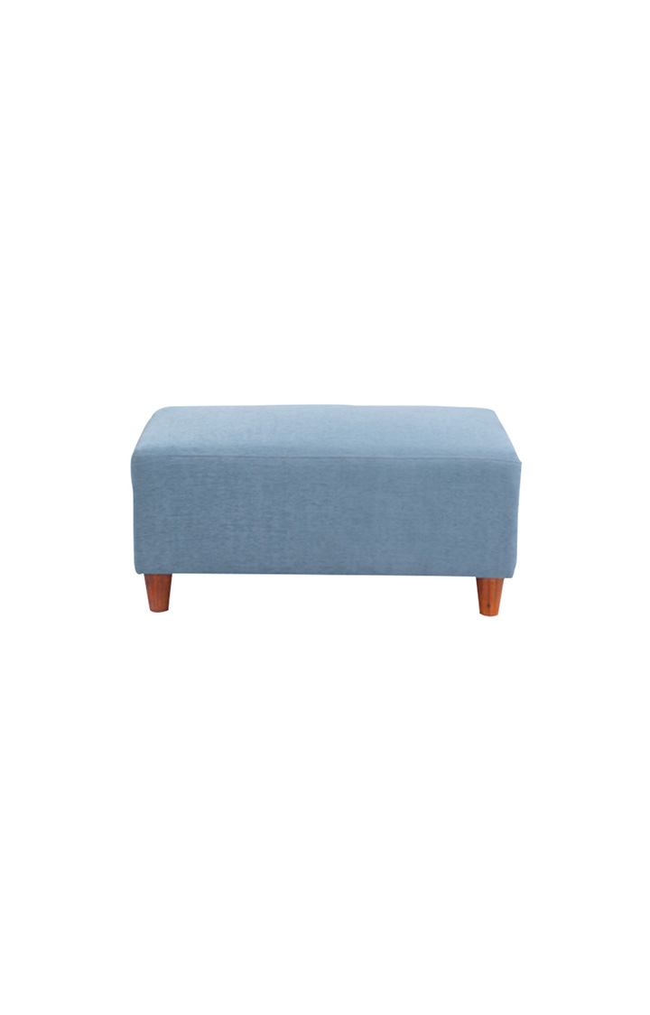 neudot Hailey Fabric Ottoman | Entry Way Stool | Wooden Legs | Blue Colour