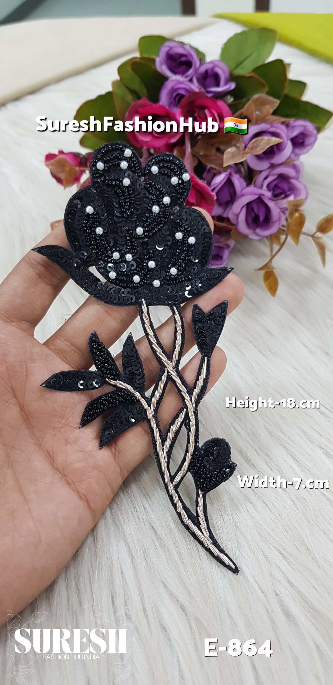 Classic Black Handcrafted Rose Patch