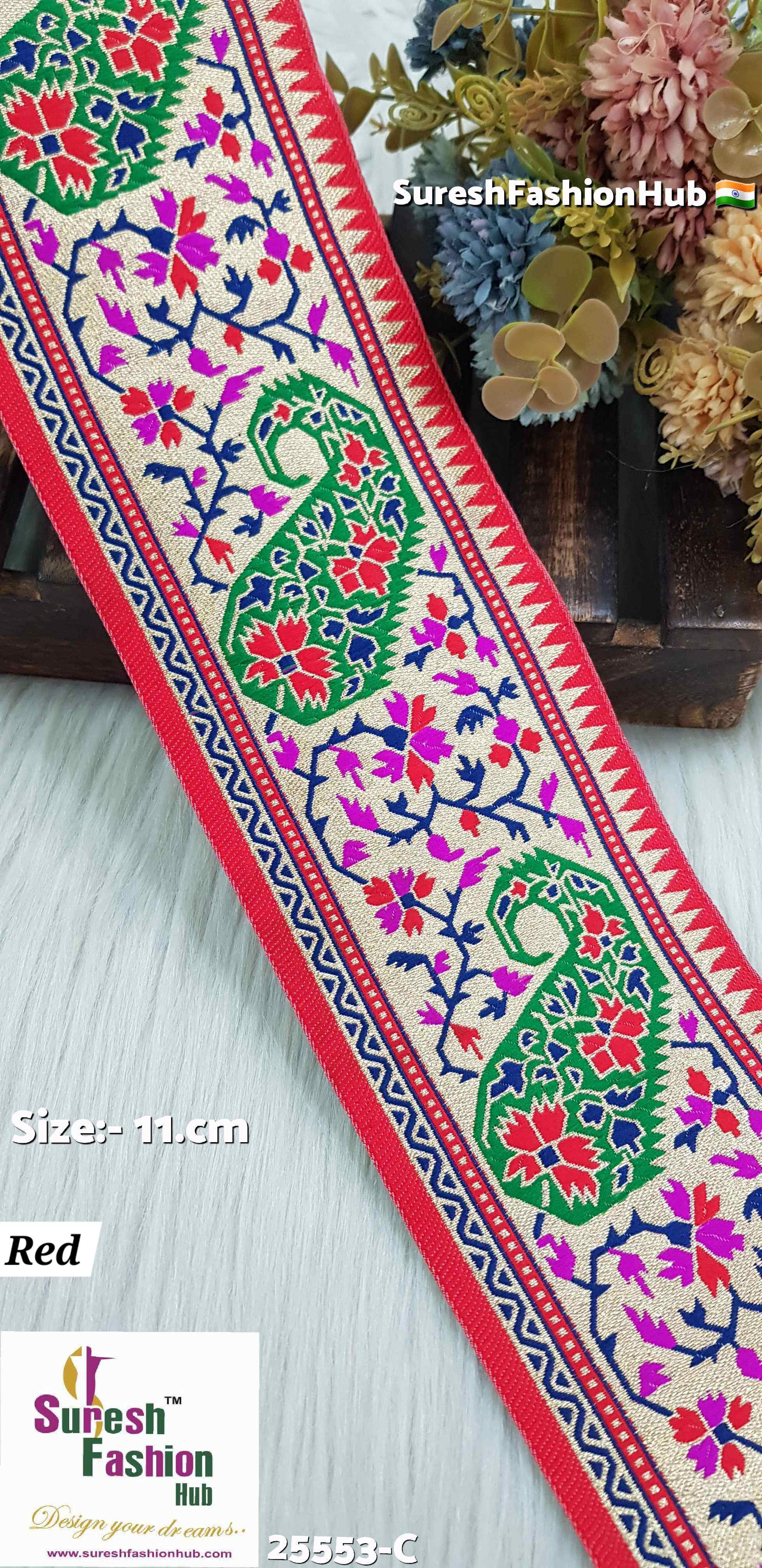 Red Keri Floral Banarasi Border Lace