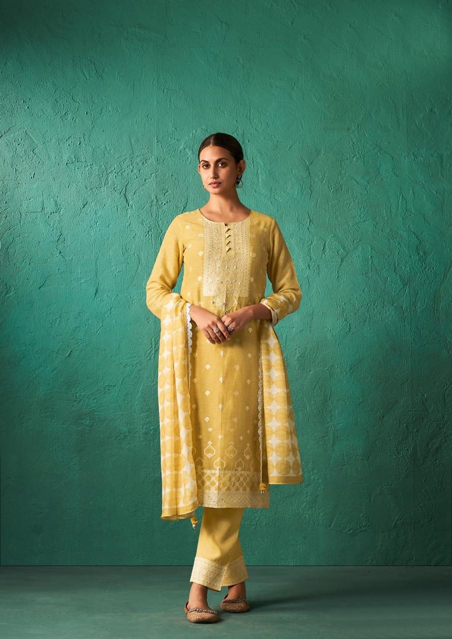 Albion Women Ethinic Four Buttons Yellow Kurti Set