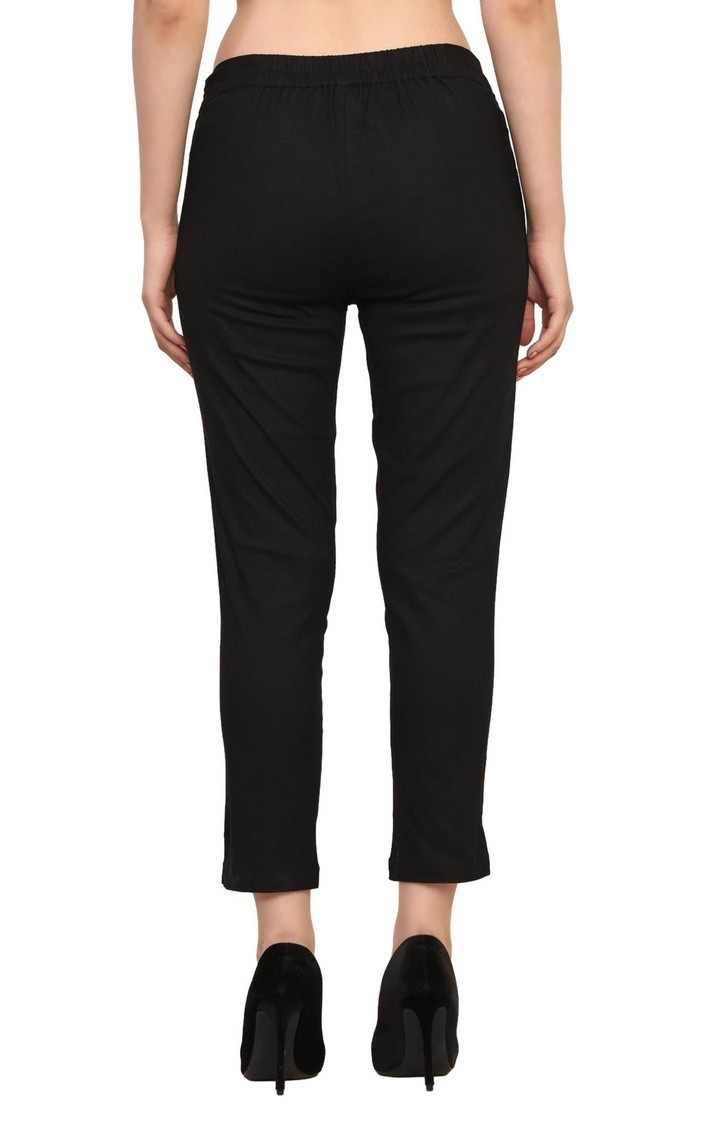 Women's Black Solid Chinos