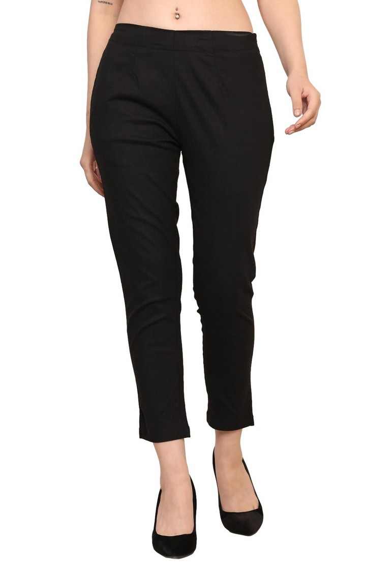 Women's Black Solid Chinos