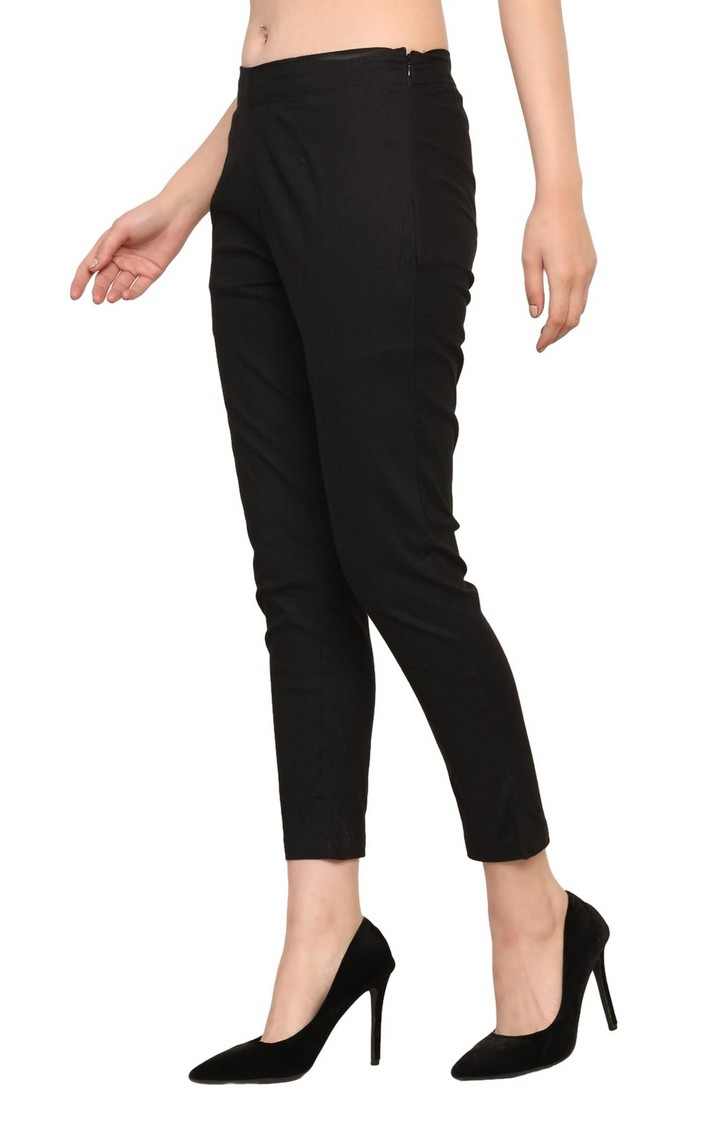 Women's Black Solid Chinos