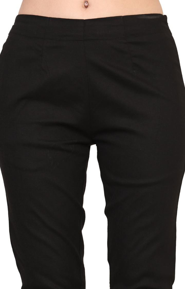 Women's Black Solid Chinos