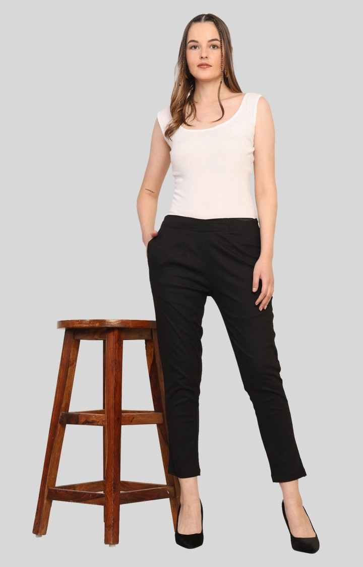 Women's Black Solid Chinos