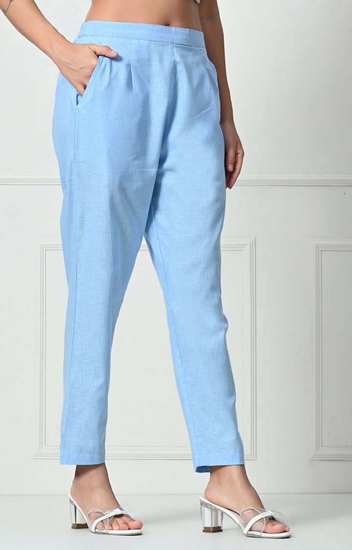 Women's Blue Solid Chinos