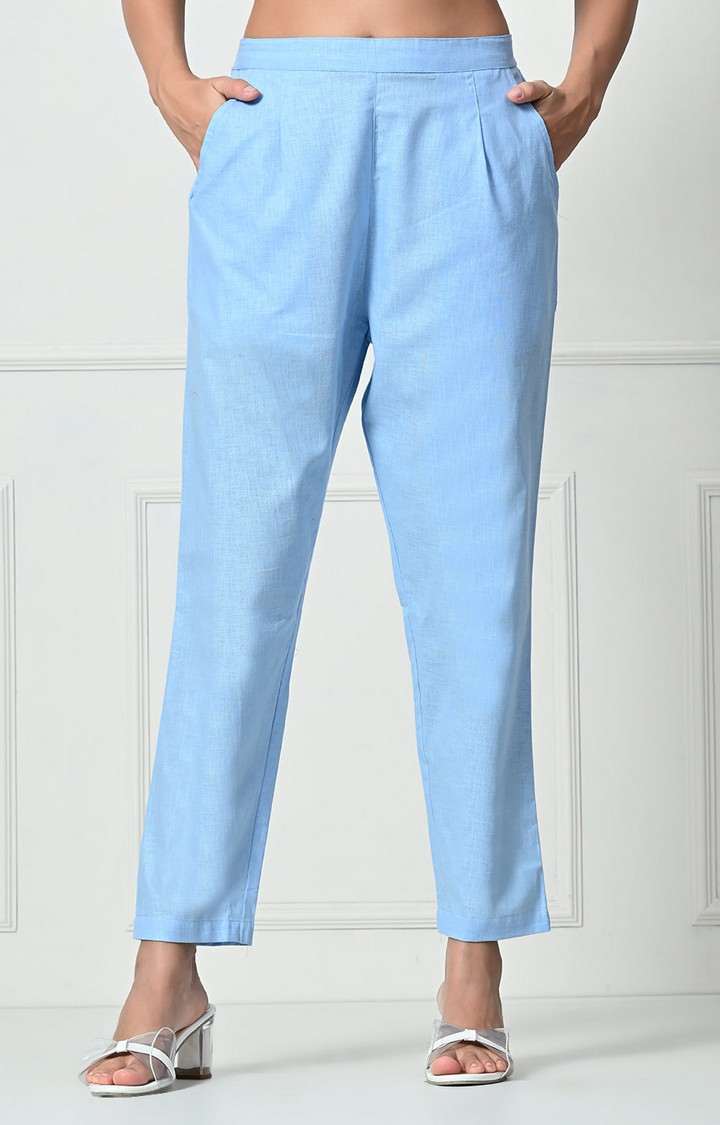 Women's Blue Solid Chinos