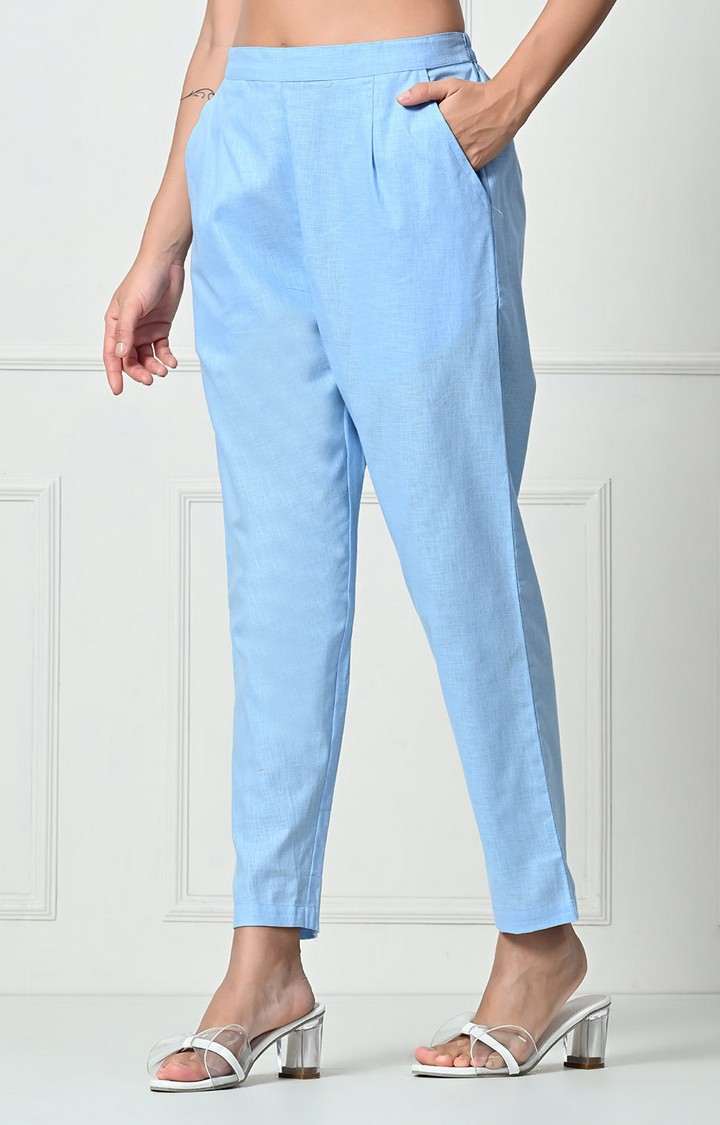 Women's Blue Solid Chinos