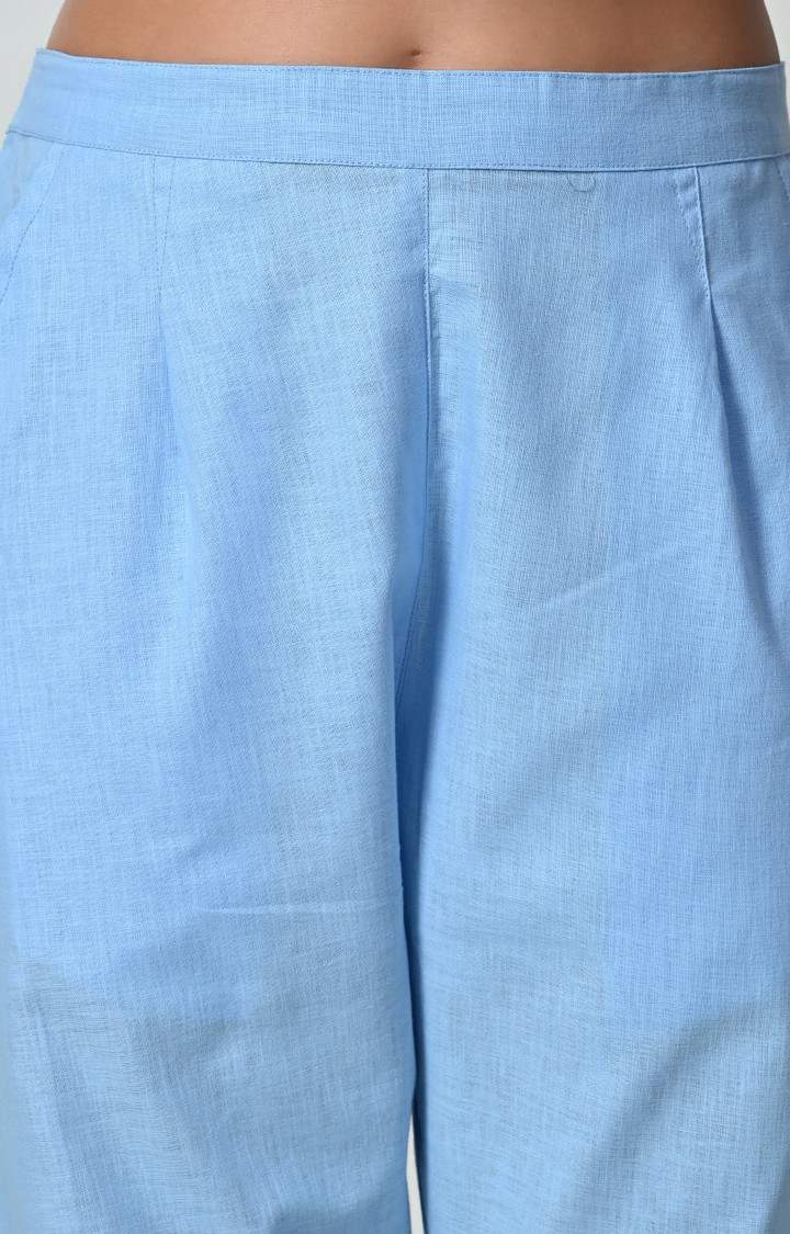 Women's Blue Solid Chinos