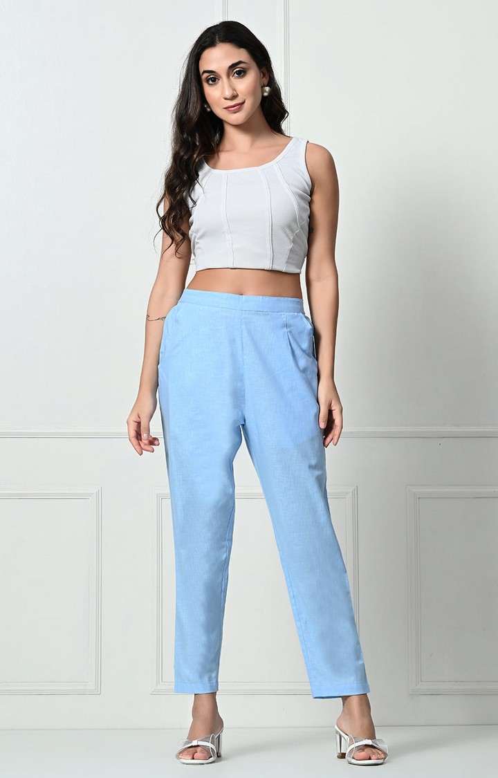 Women's Blue Solid Chinos