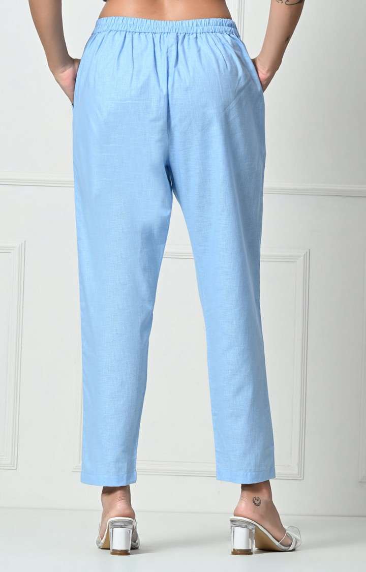 Women's Blue Solid Chinos