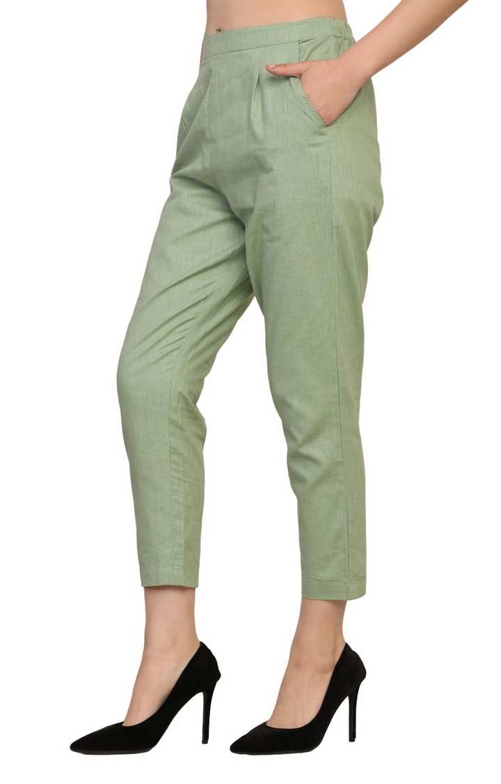 Women's Green Solid Chinos