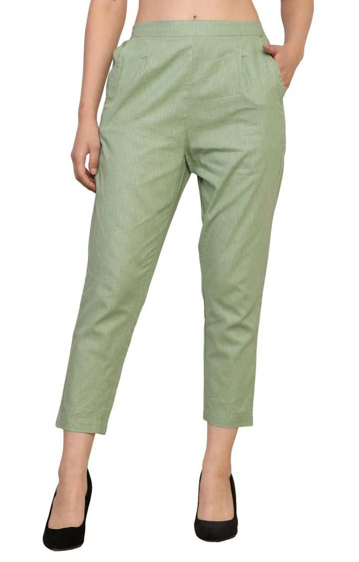 Women's Green Solid Chinos