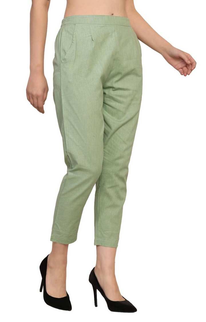 Women's Green Solid Chinos