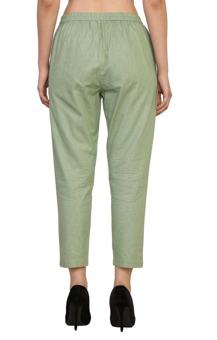 Women's Green Solid Chinos