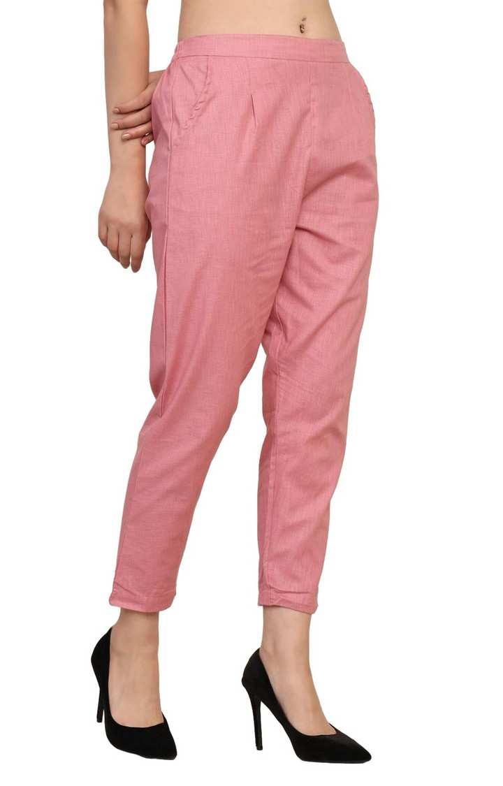 Women's Pink Solid Chinos