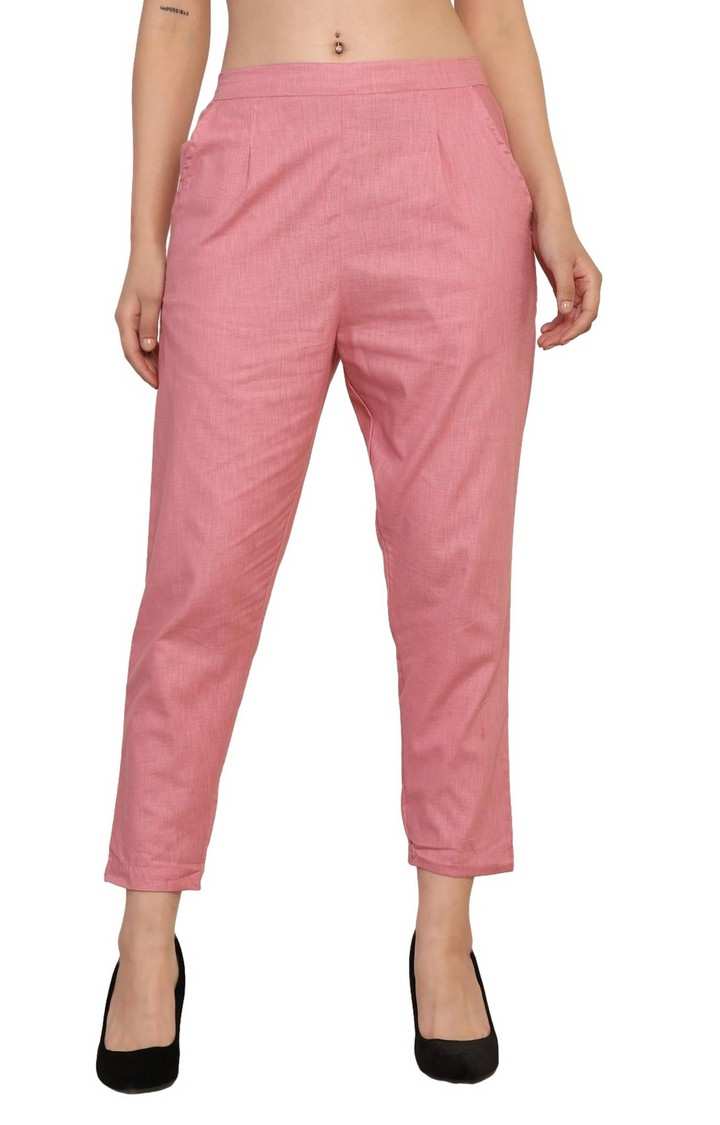 Women's Pink Solid Chinos