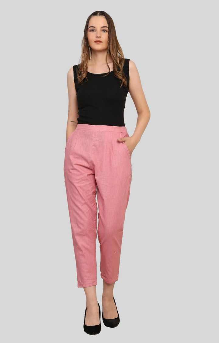Women's Pink Solid Chinos