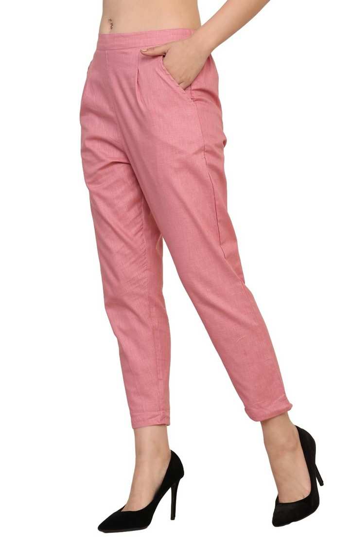 Women's Pink Solid Chinos