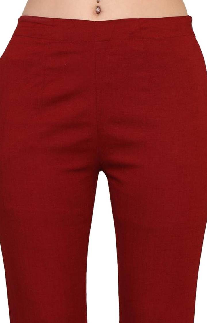 Women's Red Solid Chinos