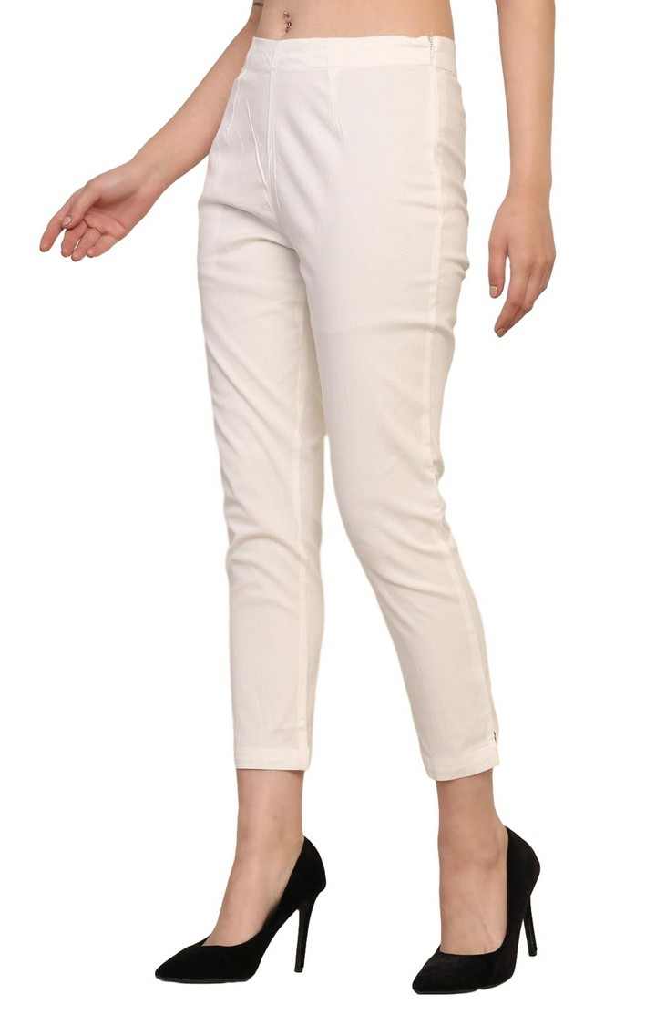 Women's White Solid Chinos