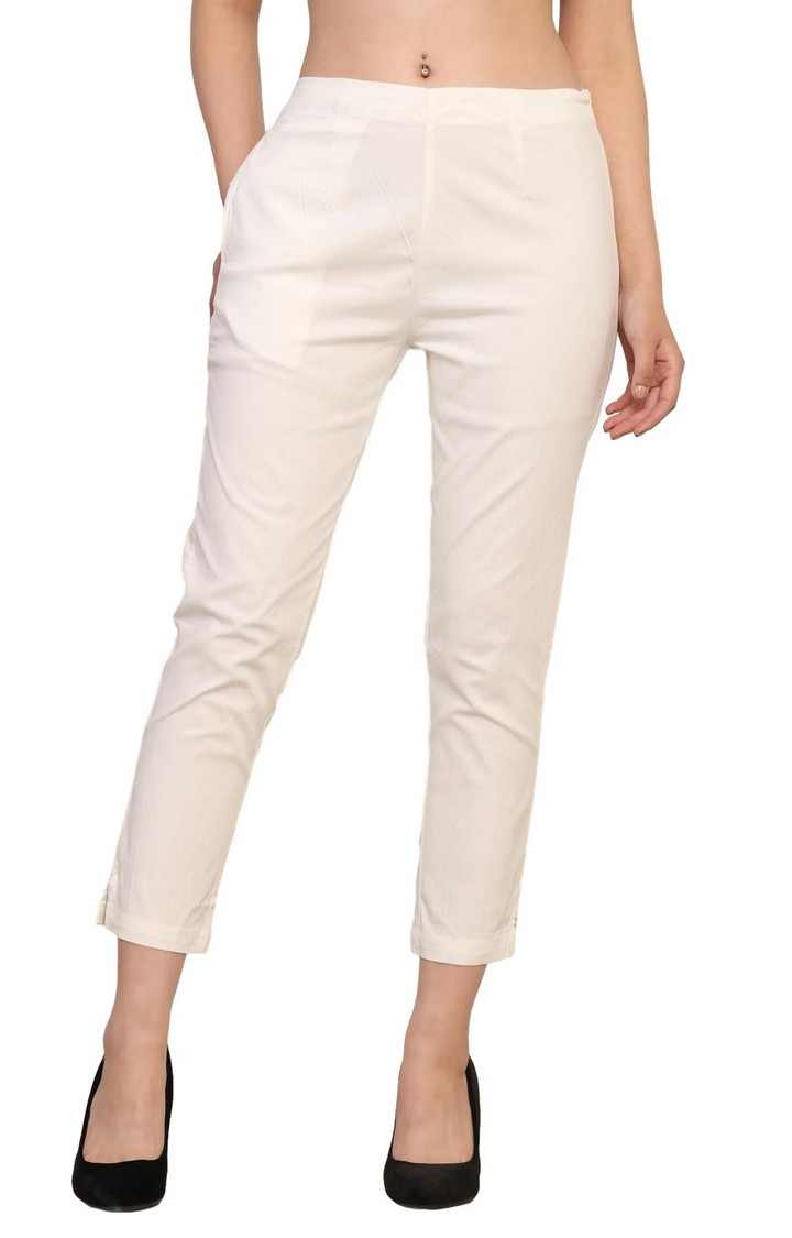 Women's White Solid Chinos