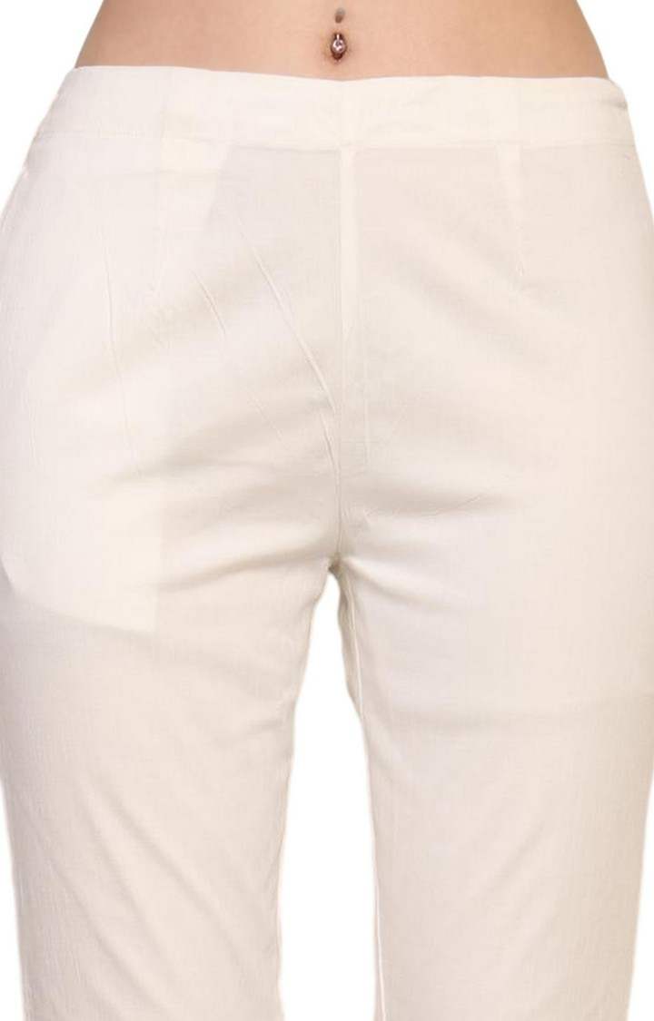 Women's White Solid Chinos