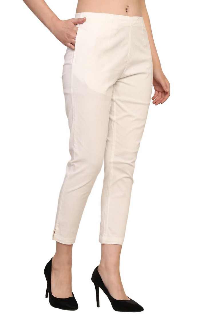 Women's White Solid Chinos