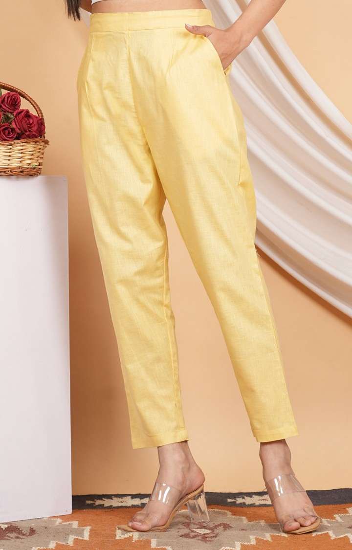 Women's Yellow Solid Chinos
