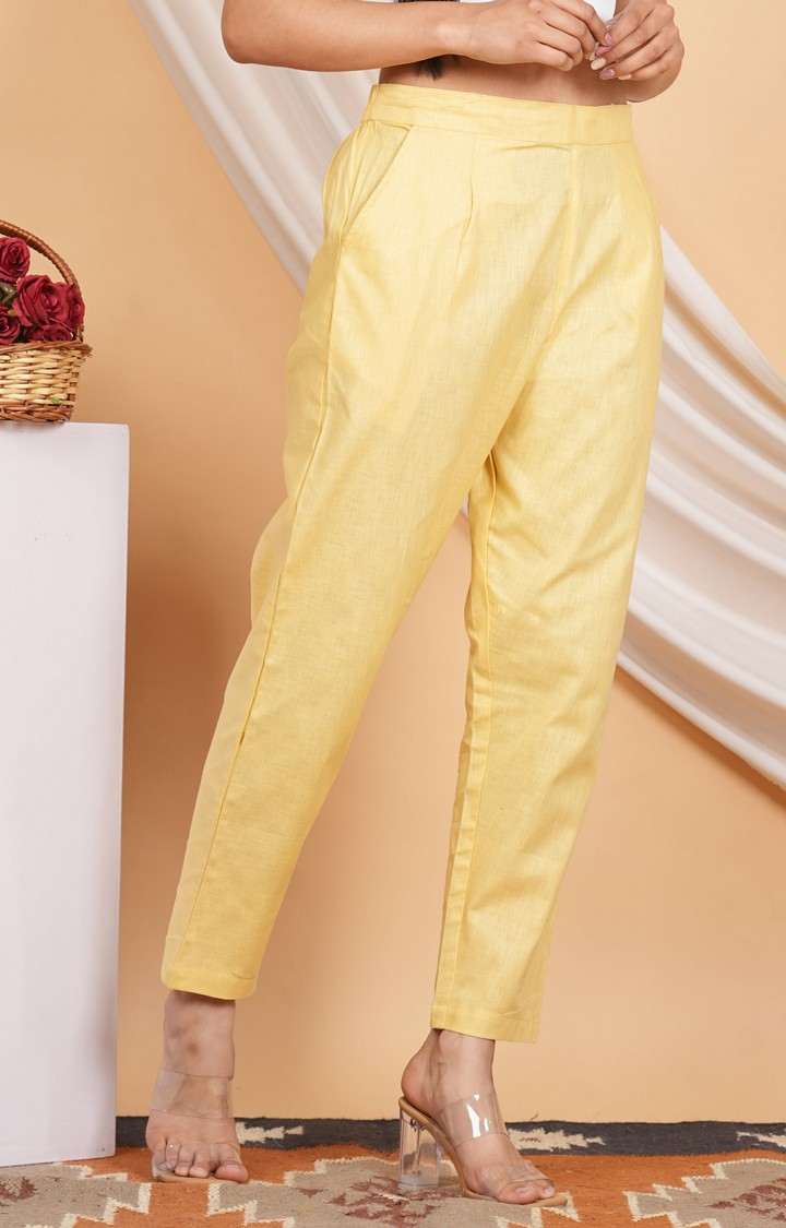 Women's Yellow Solid Chinos