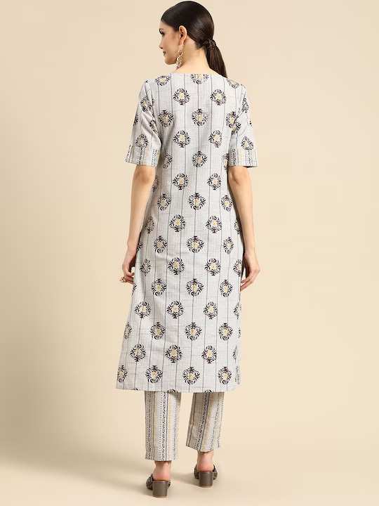 Grey printed Kurta with Trousers