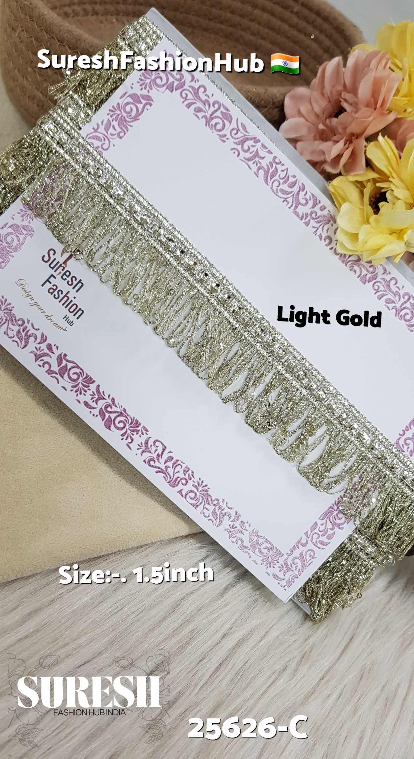 Light Gold Zari Sequin Fringe Lace