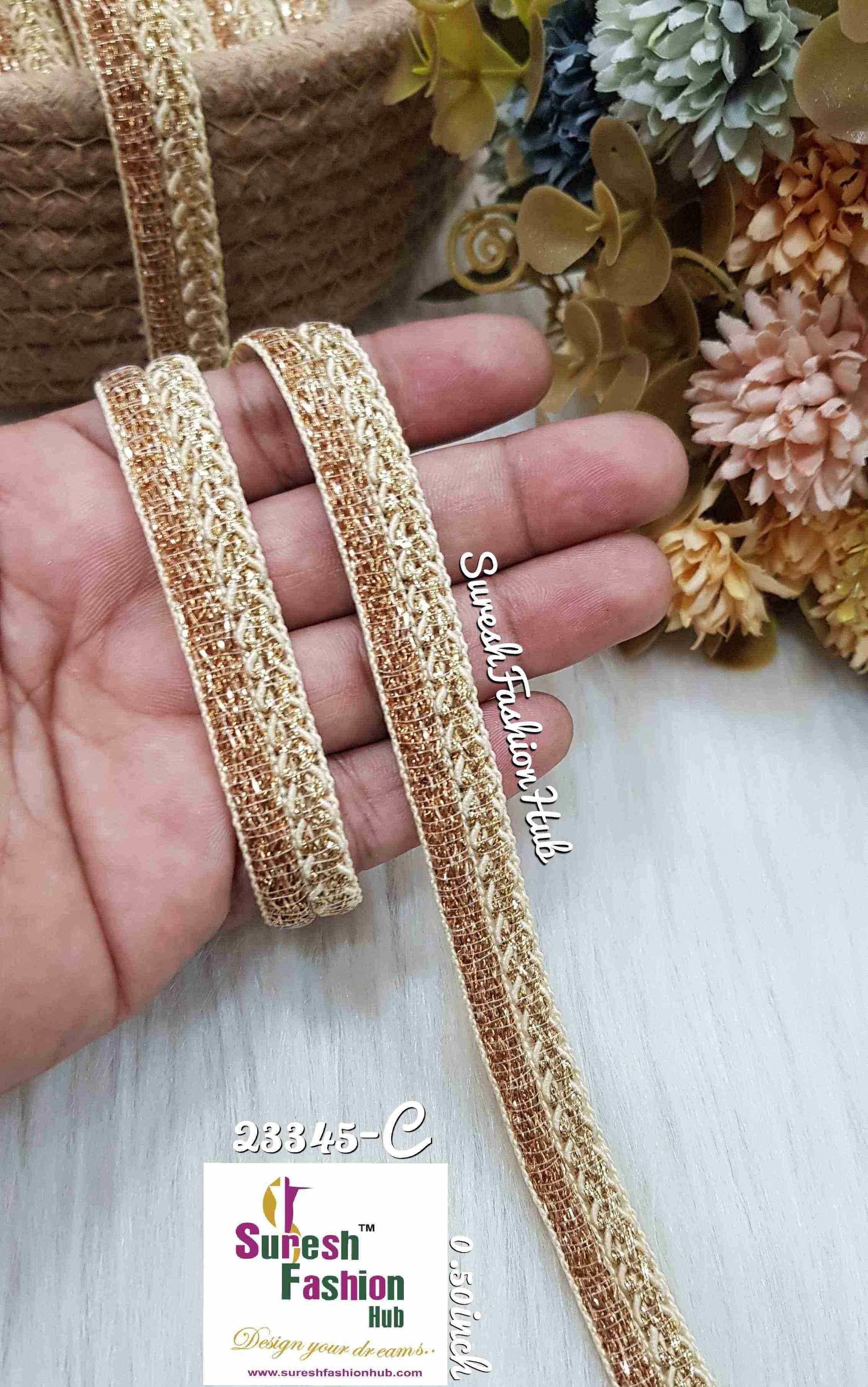 Golden Zari Glimmer Off White Bases Designer Trims