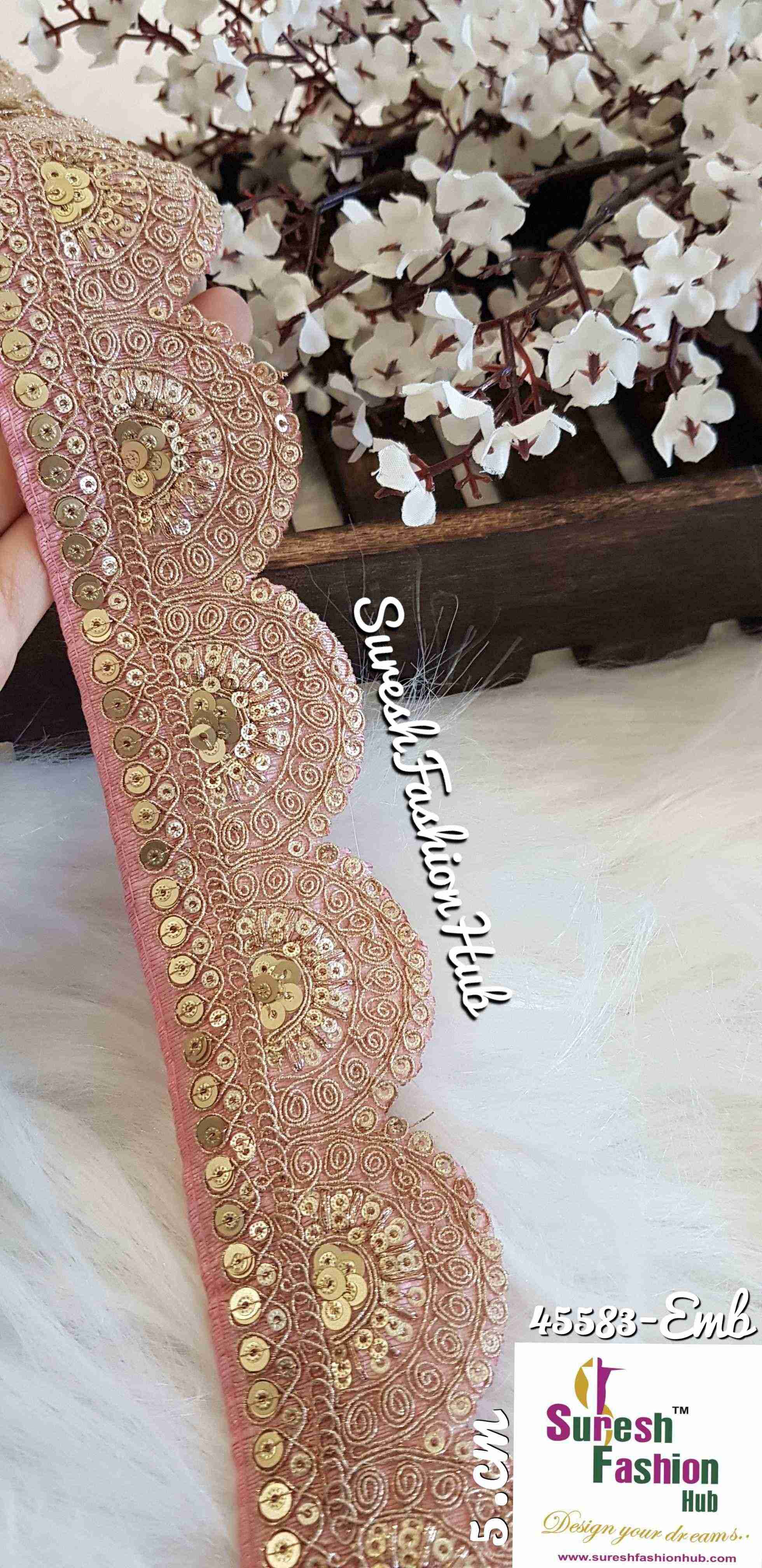 Pastel pink embroidered trim