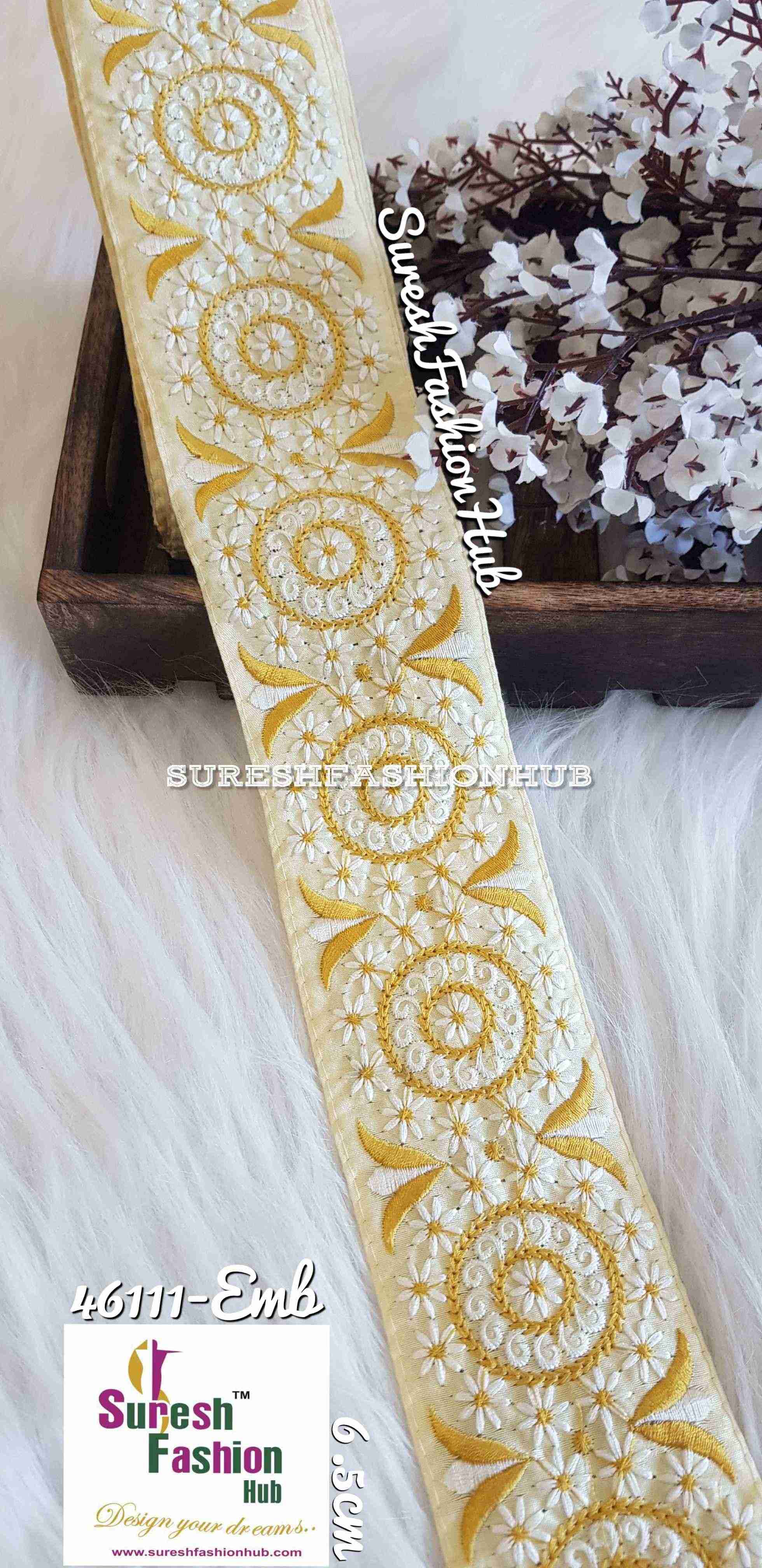 Creative Thread Works Yellow  Base Embroidered Trim