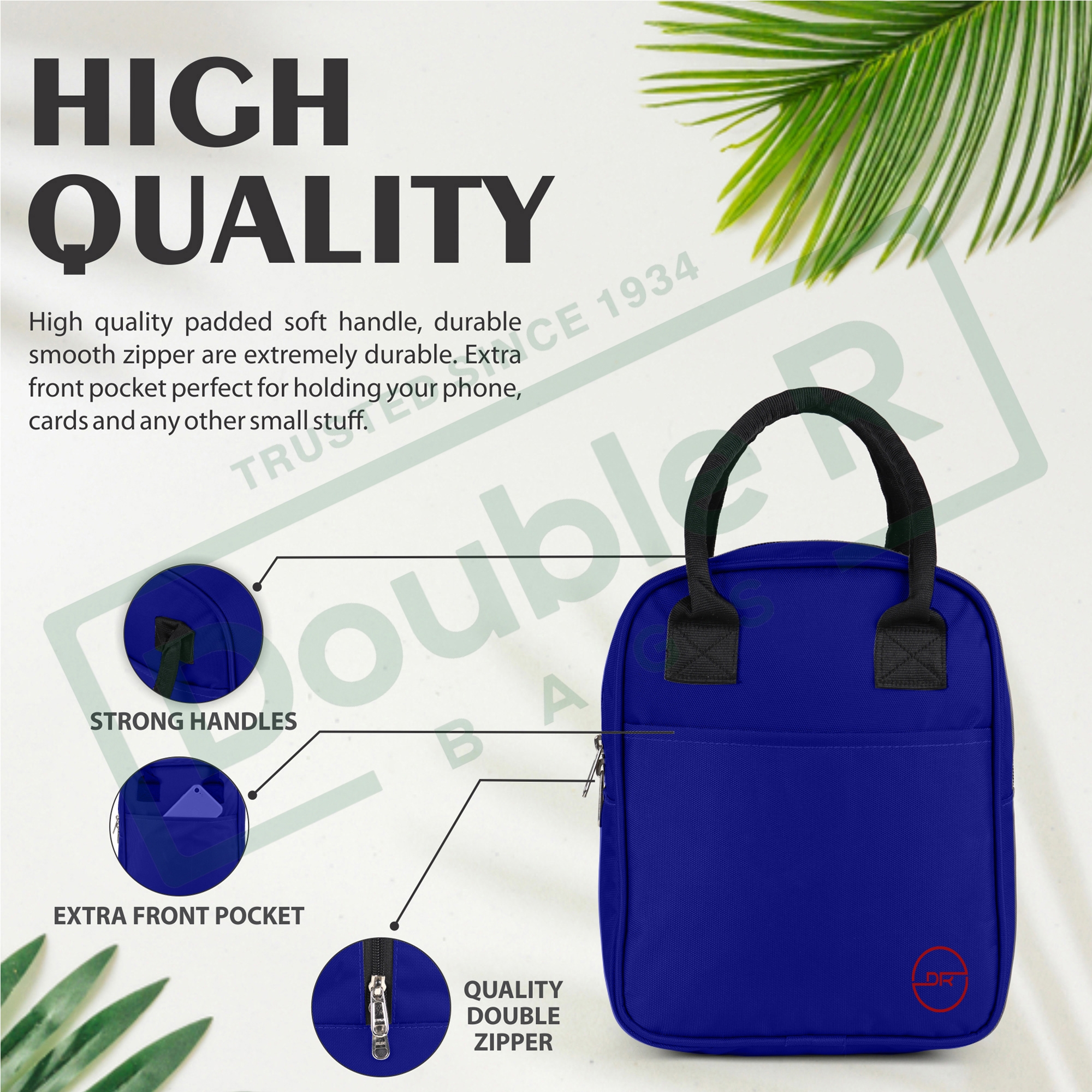 DOUBLE R BAGS | Double R Bags Insulated Lunch Bag for Office Men, Women and Kids, Tiffin Bags for School, Picnic, Work, Carry Bag for Lunch Box (Royal Blue) 4