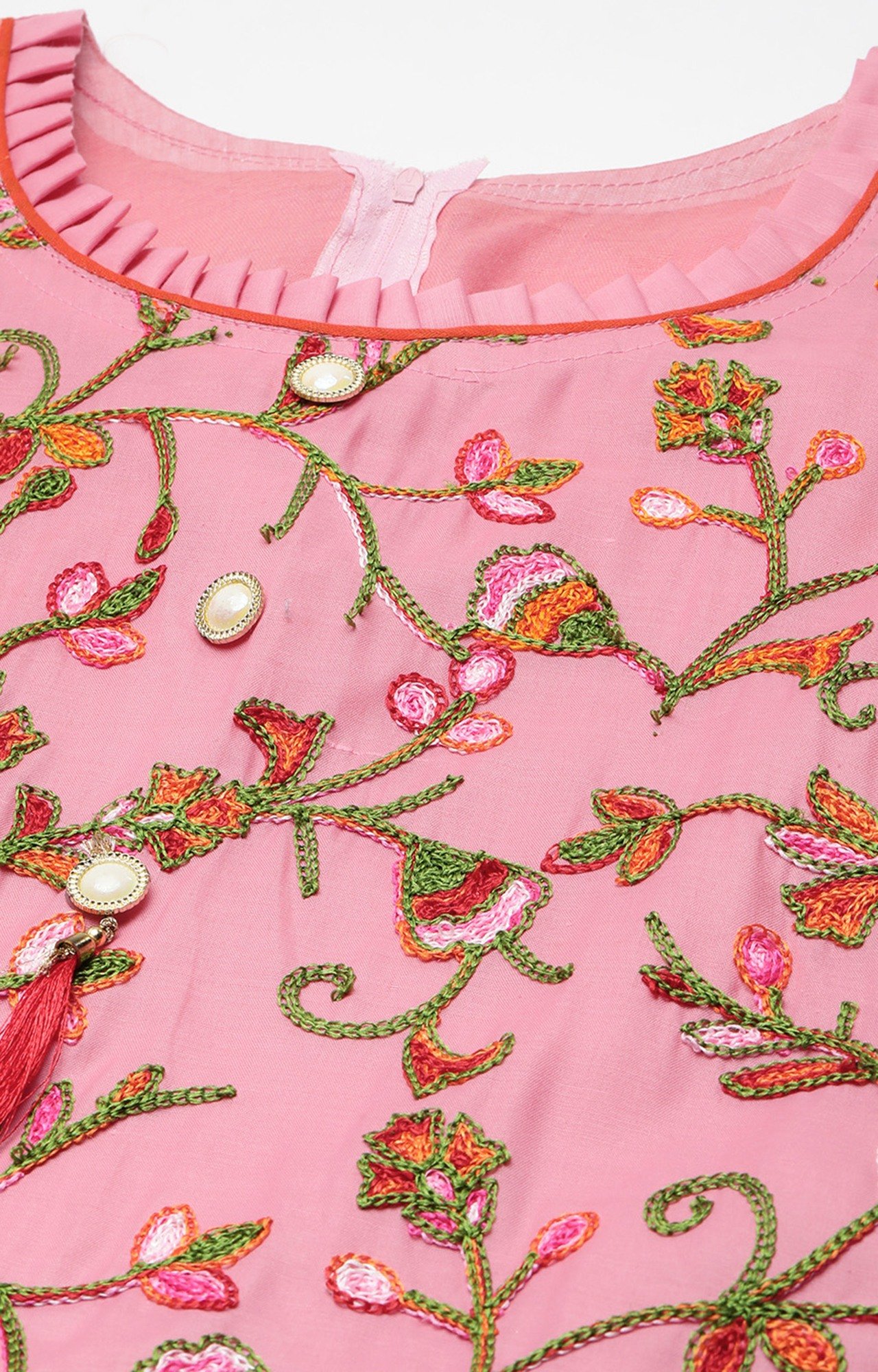 Shaily Women Pink Color Cotton Embroidered With Tessels Unstitched Dress Material-VF_LILY_PNK_DM