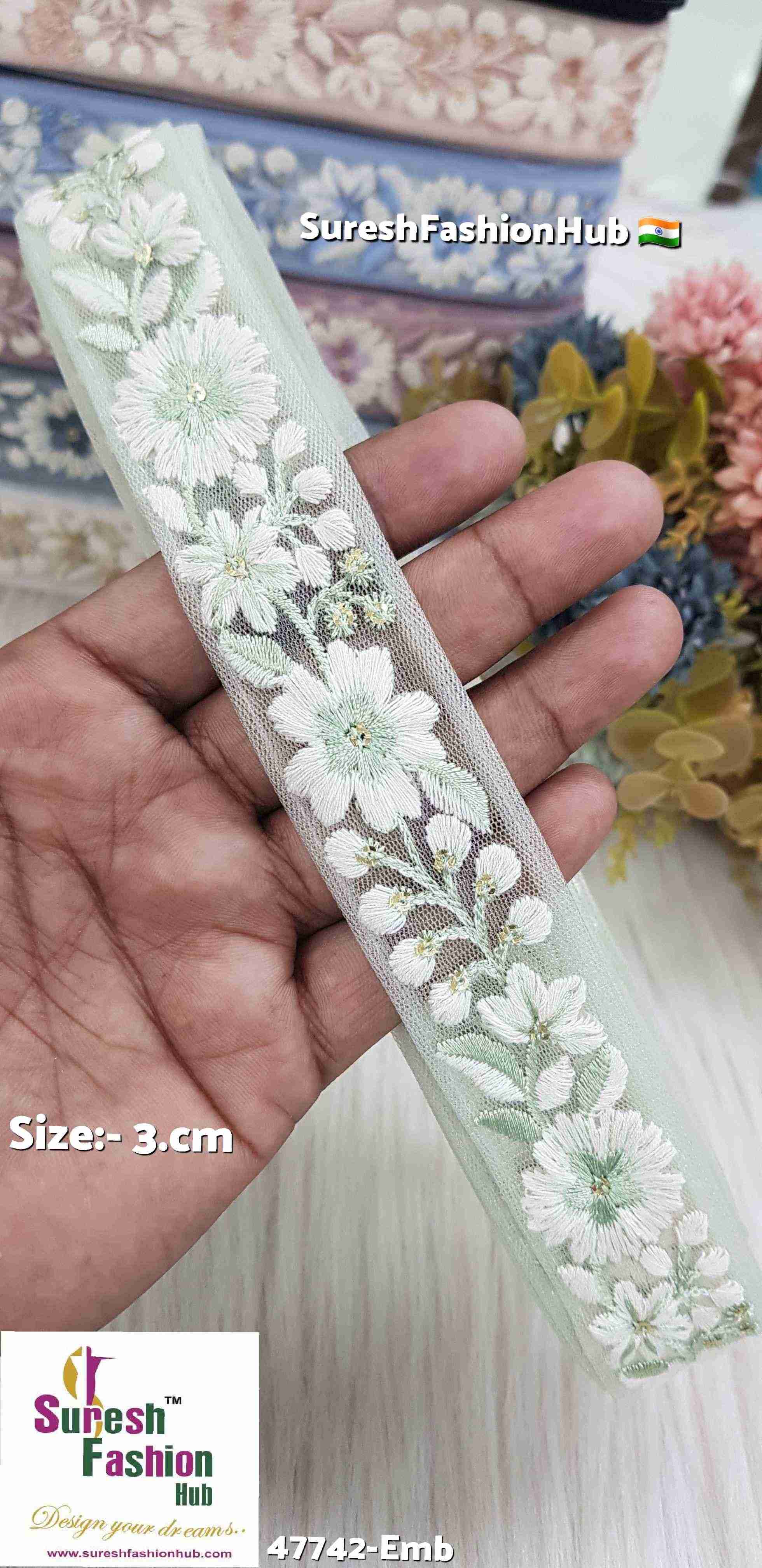 Pista Green Floral Embroidery Lace