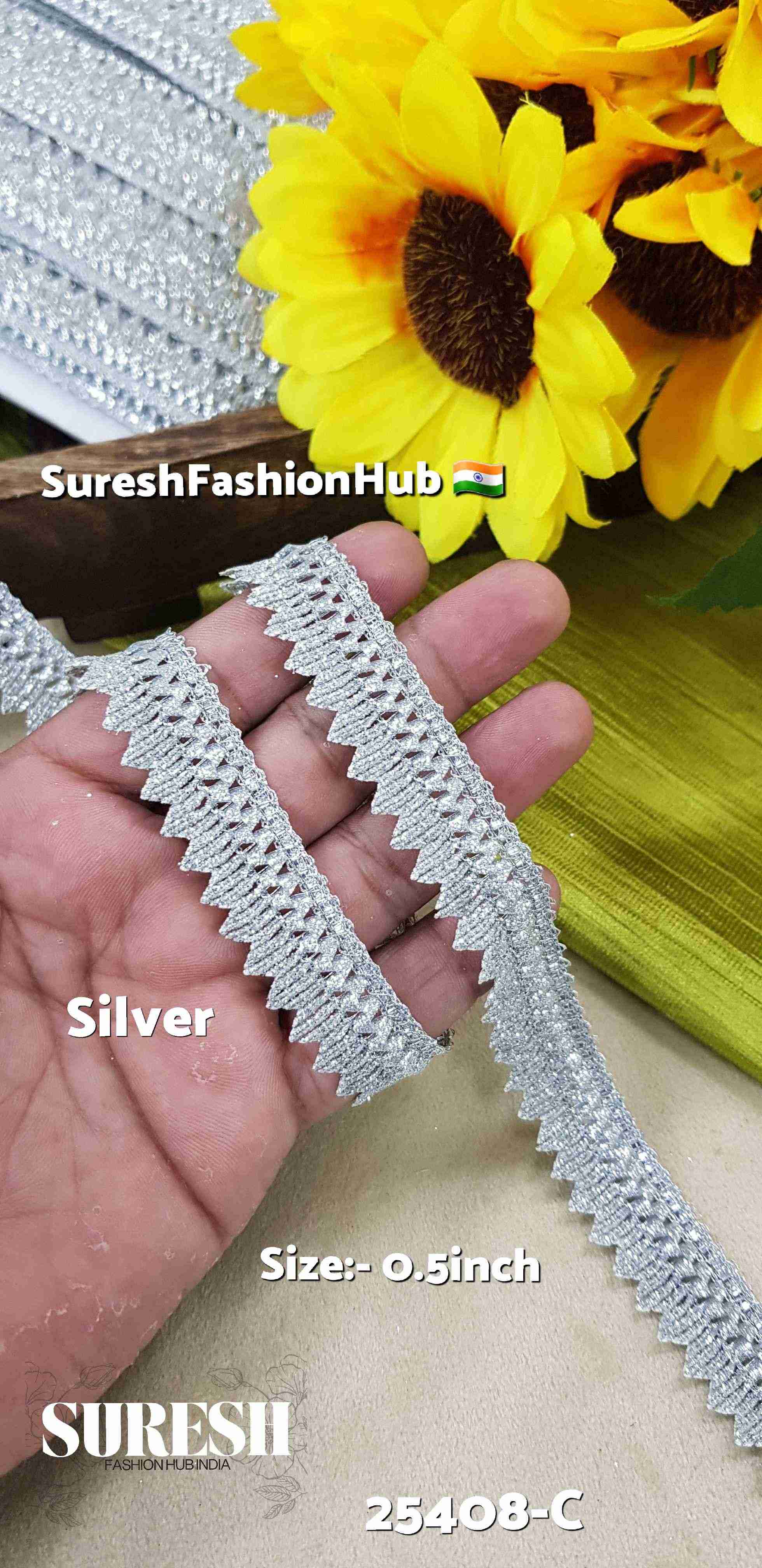 Silver Glitter Jhalar Lace