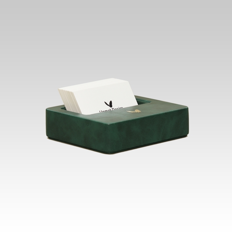 Visiting Card Holder for Desk | Faux Leather | Square | Moderno | Olive Green